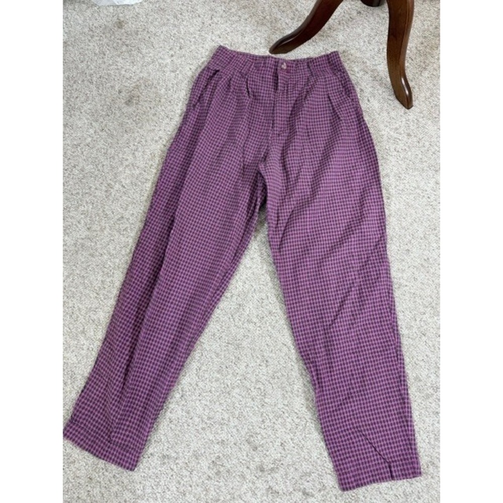 Vintage Dockers Purple Black Checkered Pleated Pants Womens 12 High Rise Tapered